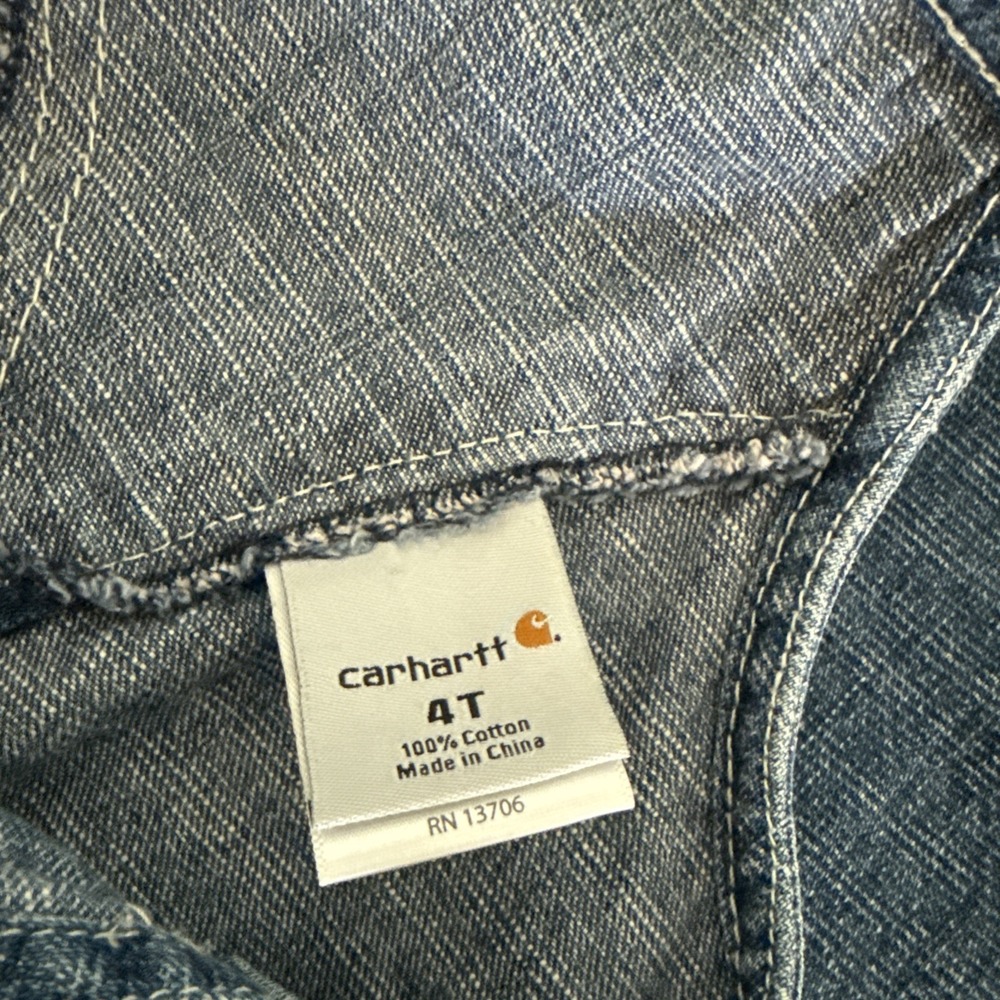 Carhartt Overalls Toddler 4T Blue Denim Bib Floral Embroidered Hearts buttons - Picture 4 of 8